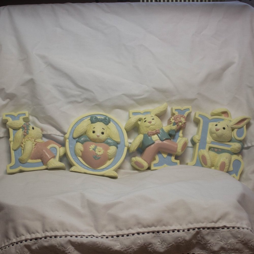 Vintage 1992 Burwood Bunnies Love Wall Decor